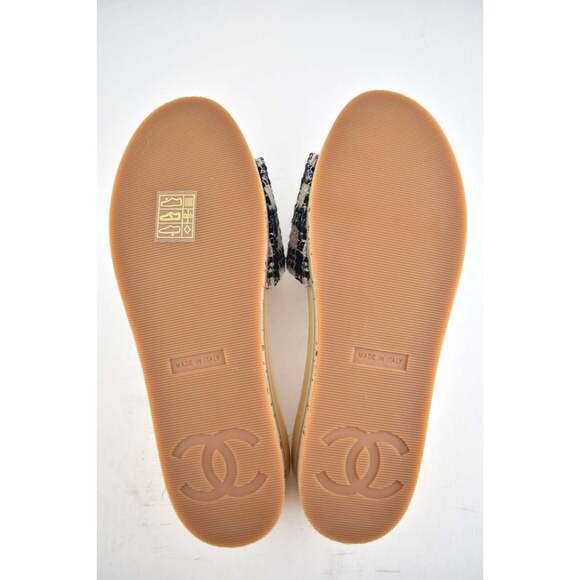 Chanel 20P Blue Tweed Denim CC Logo Cork Mule Slide Slip Platform Sandal Flat 41 - Picture 9 of 9